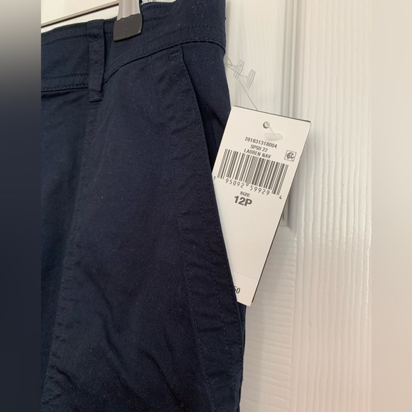 NWT Ralph Lauren Navy Cotton Wide-Leg Pants Front Zip Closure Size 12P - Picture 4 of 9